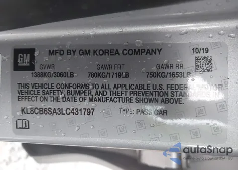 2020 Chevrolet Spark Fwd Ls Automatic from USA, damaged, VIN KL8CB6SA3LC431797